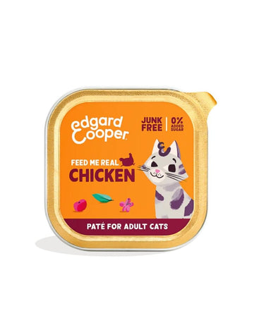 Edgard & Cooper Pâté Kylling til voksne katte, 85 g bakke set forfra