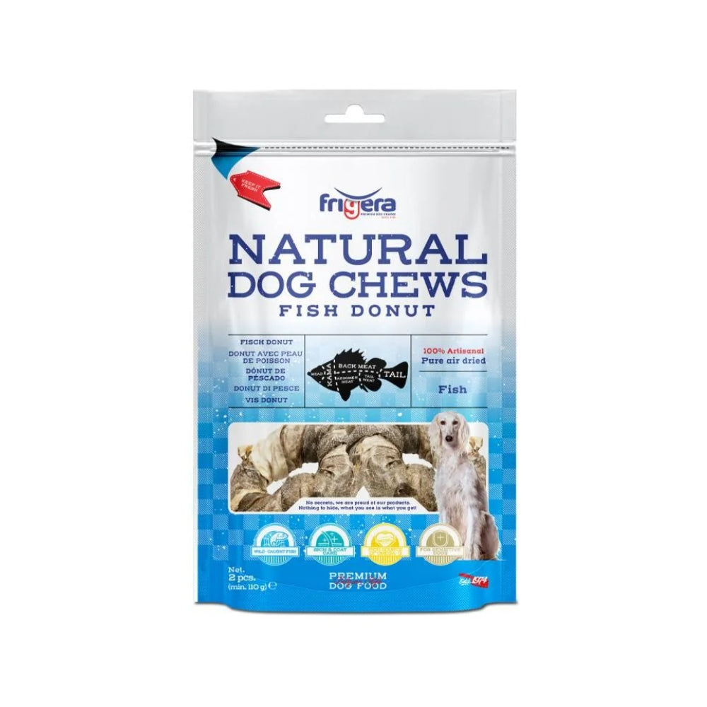 Frigera Natural Dog Chews Fiskedonut 2 stk. 110 g, pakke set forfra