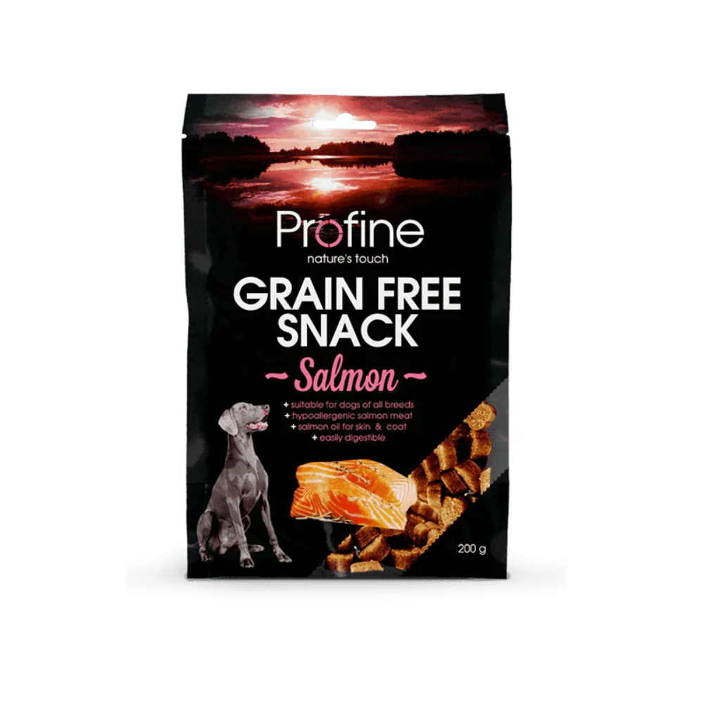 Profine Grain Free Snack Salmon 200 g kornfri hundesnack med laks, pose set forfra