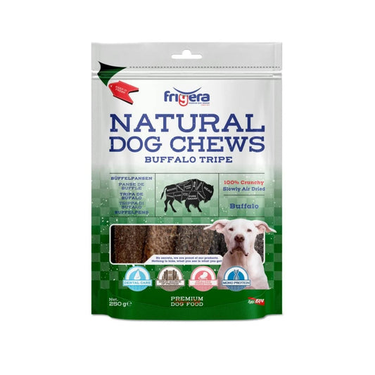Frigera Natural Dog Chews Bøffelkallun 250 g, pose set forfra