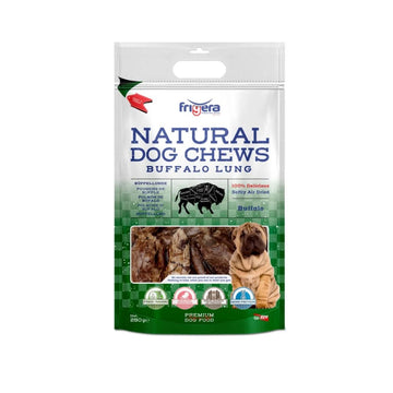 Frigera Natural Dog Chews Bøffellunger 250 g, pose set forfra