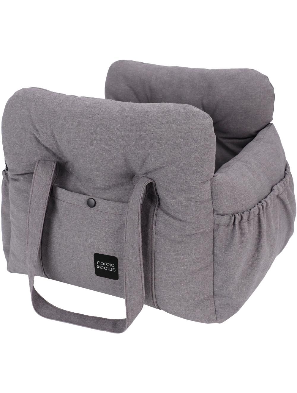 Nordic Paws Comfort bilsæde til hund, grå, med lommer og håndtag, produktbillede
