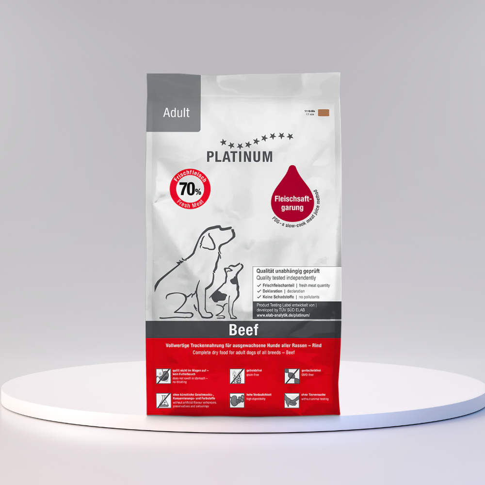 PLATINUM Adult Beef hundefoder med oksekød og kartofler, produktbillede