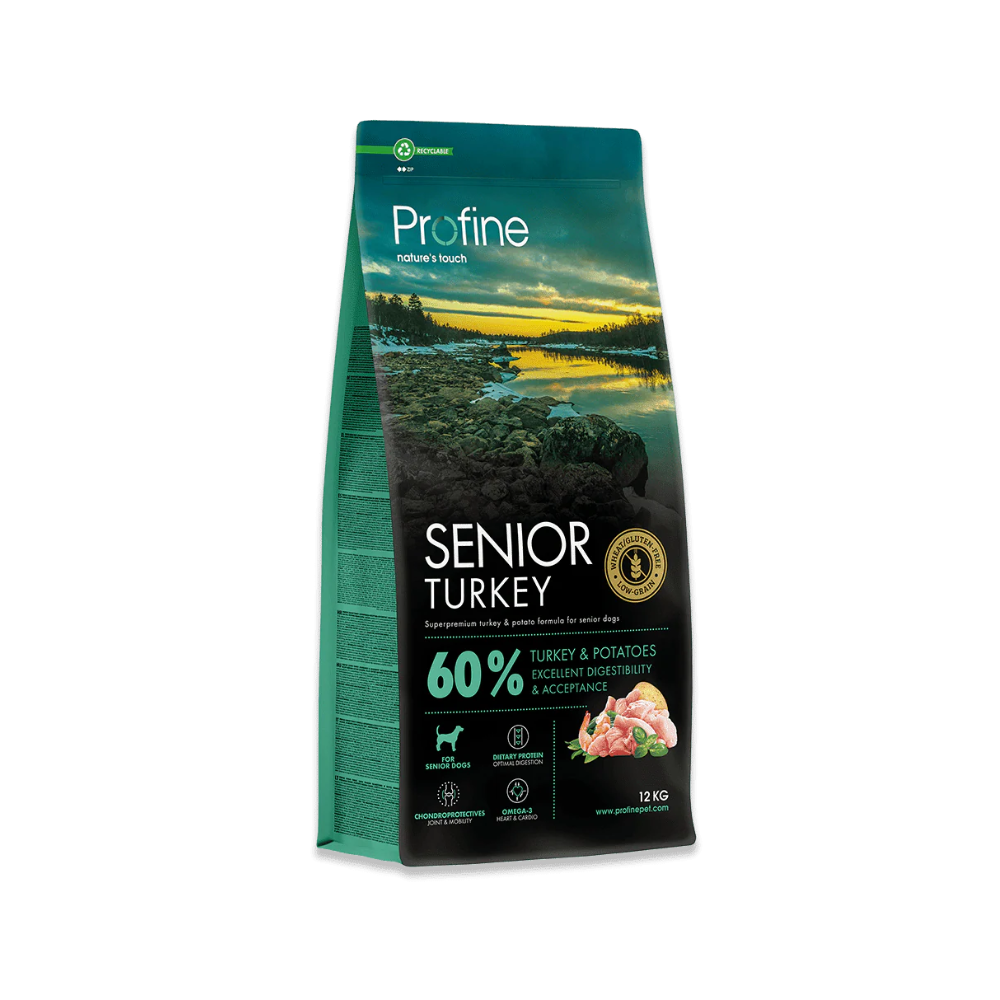 Profine Senior Turkey & Potatoes tørfoder til ældre hunde, pose set forfra