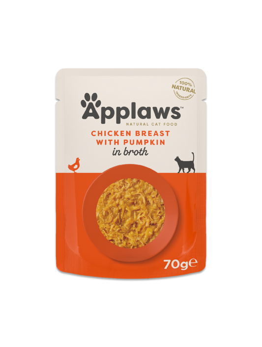 Applaws Kyllingebryst & græskar i bouillon 70 g pose til katte, forside