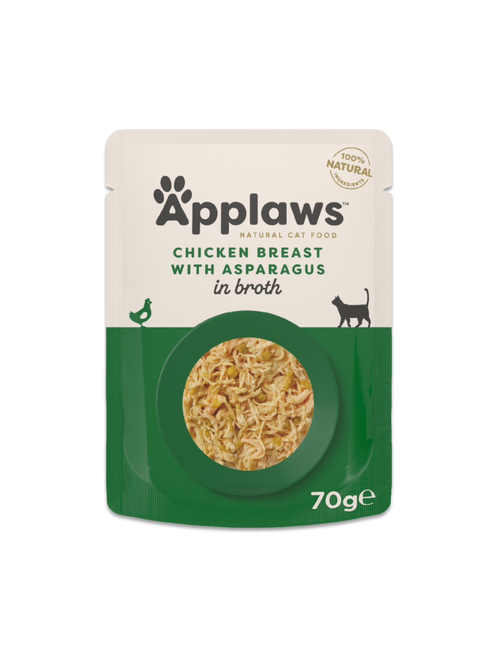 Applaws Kyllingebryst & asparges i bouillon 70 g pose til katte, forside
