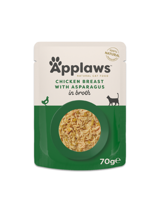 Applaws Kyllingebryst & asparges i bouillon 70 g pose til katte, forside