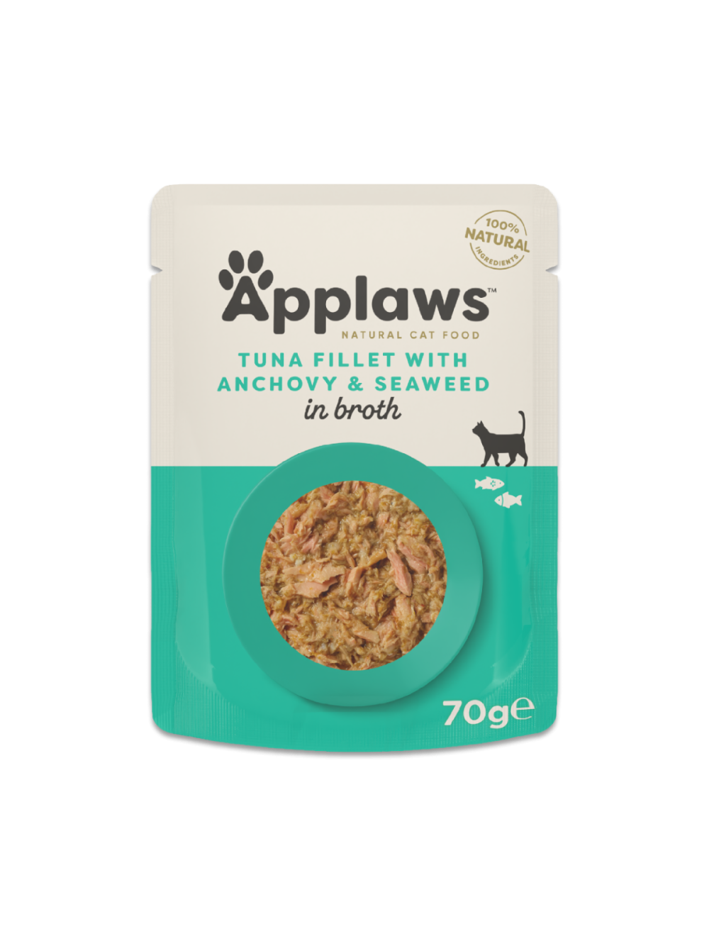 Applaws Tunfilet med ansjos & tang i bouillon 70 g pose til katte, forside