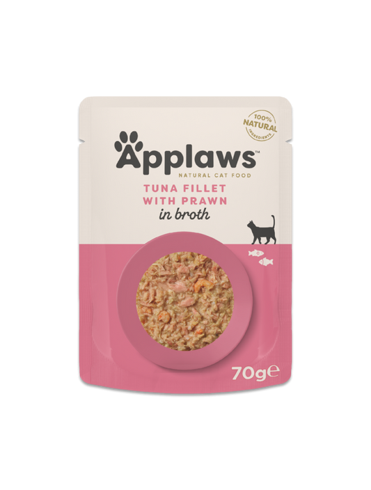 Applaws Tunfilet & rejer i bouillon 70 g pose til katte, forside