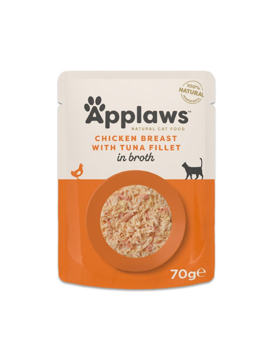 Applaws Kyllingebryst & tunfilet i bouillon 70 g pose til katte, forside