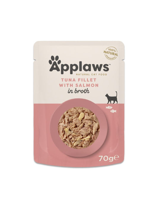 Applaws Tunfilet & laks i bouillon 70 g pose til katte, forside