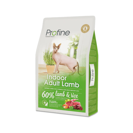 Profine Cat Indoor Adult Lamb 10 kg tørfoder til indekatte, pose set forfra