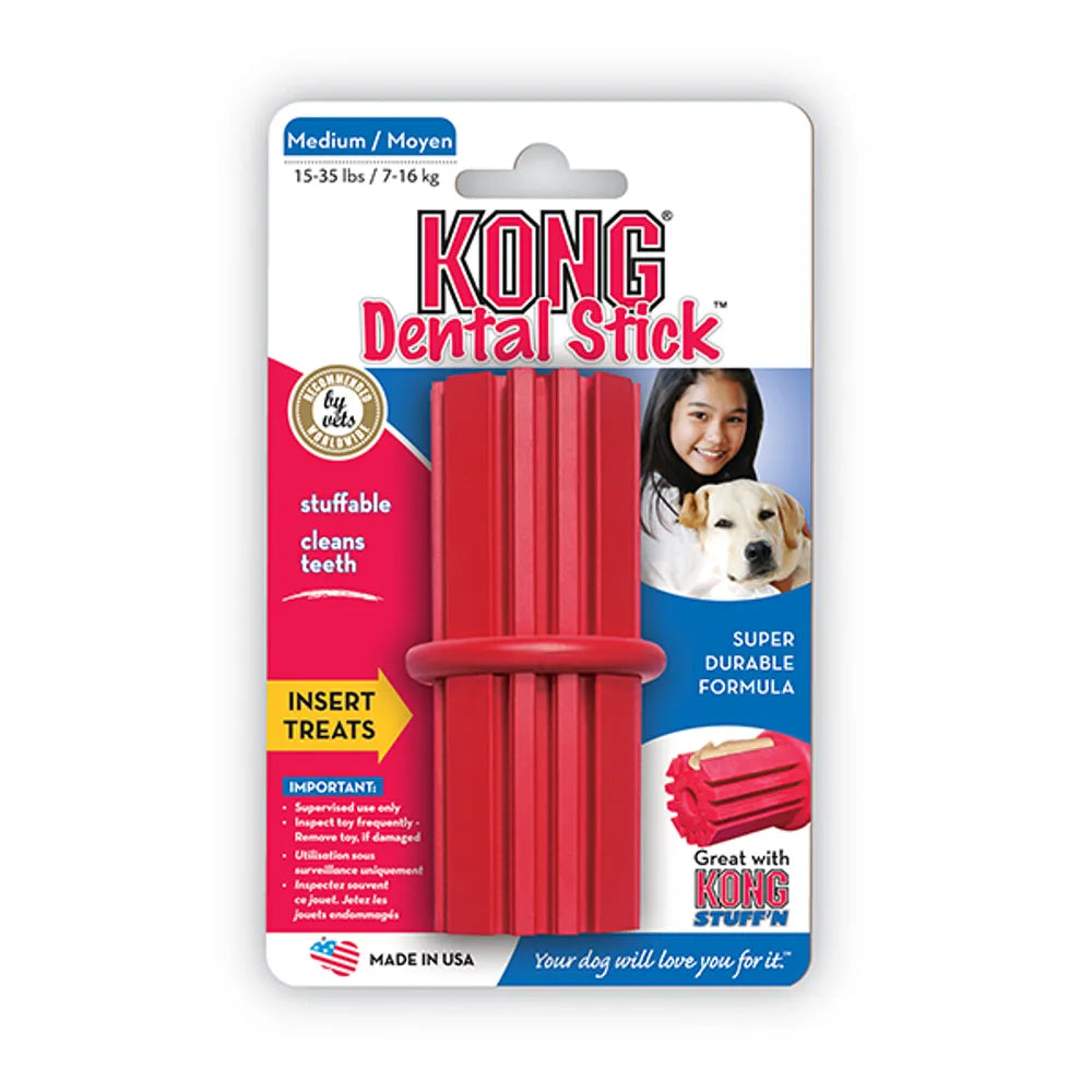 KONG Dental Stick, rødt tyggelegetøj til hunde med Denta-Ridges-riller