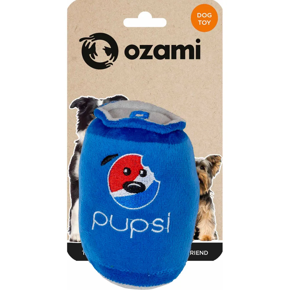 Ozami Dog Pupsi plyslegetøj til hund formet som en sodavandsdåse, produktbillede