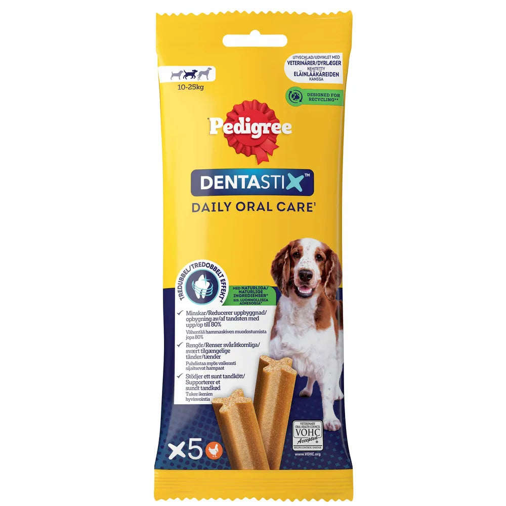 Pedigree Dentastix Medium til mellemstore hunde på 10–25 kg, pakke med 180 g
