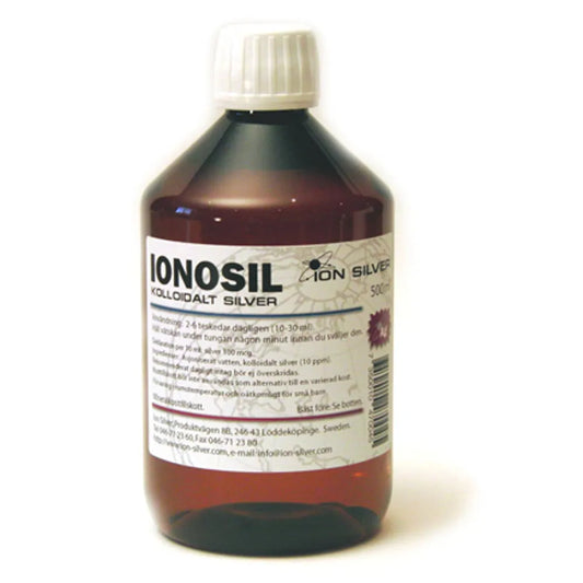 Ionosil kolloidalt sølv 10 ppm, flaske set forfra