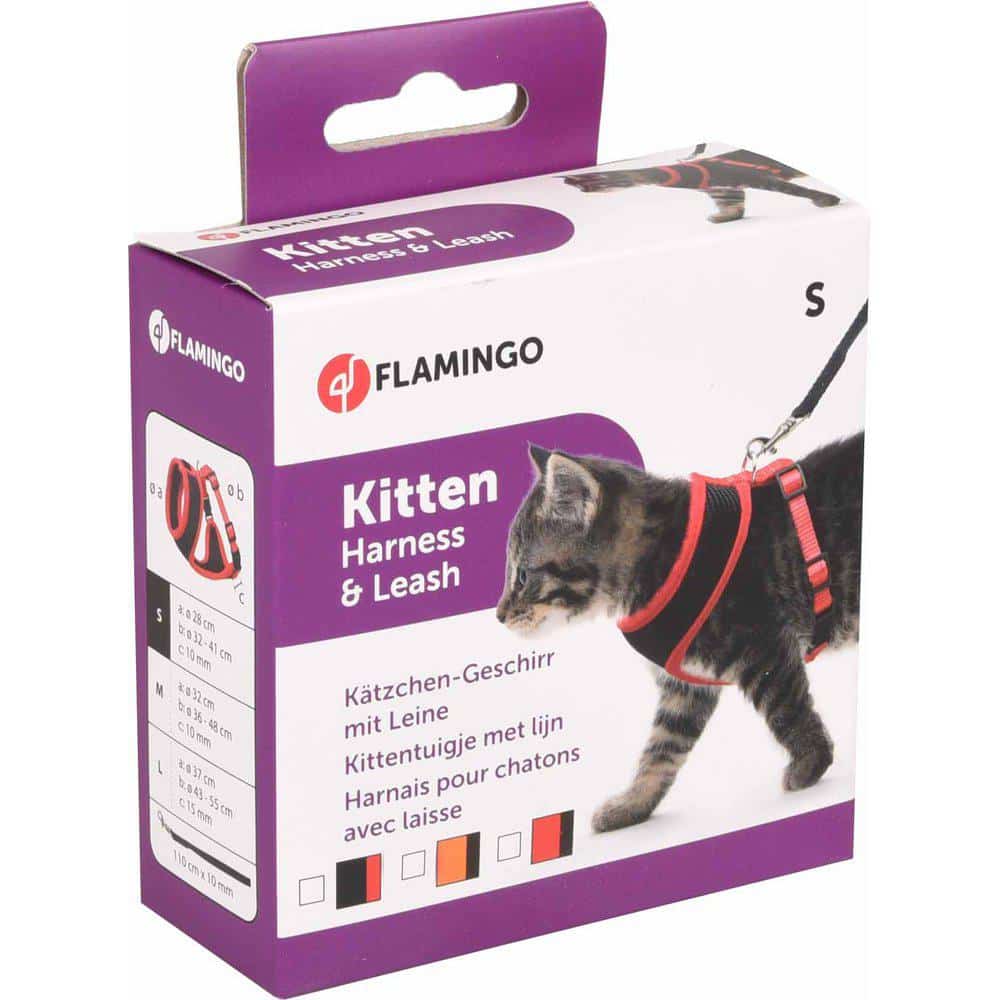 Flamingo kattesele str. S til killing i nylon med åndbart mesh og snor, produktbillede