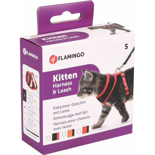 Flamingo kattesele str. S til killing i nylon med åndbart mesh og snor, produktbillede