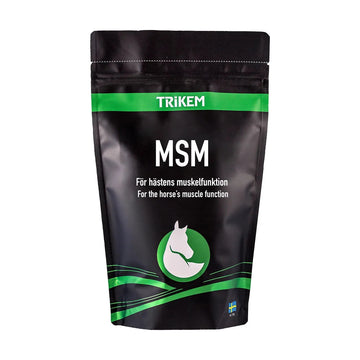 Trikem MSM 500 g, MSM-pulver til heste, pose set forfra