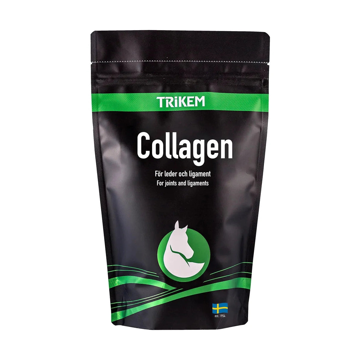 Trikem Collagen 600 g, kollagentilskud til heste, pose set forfra