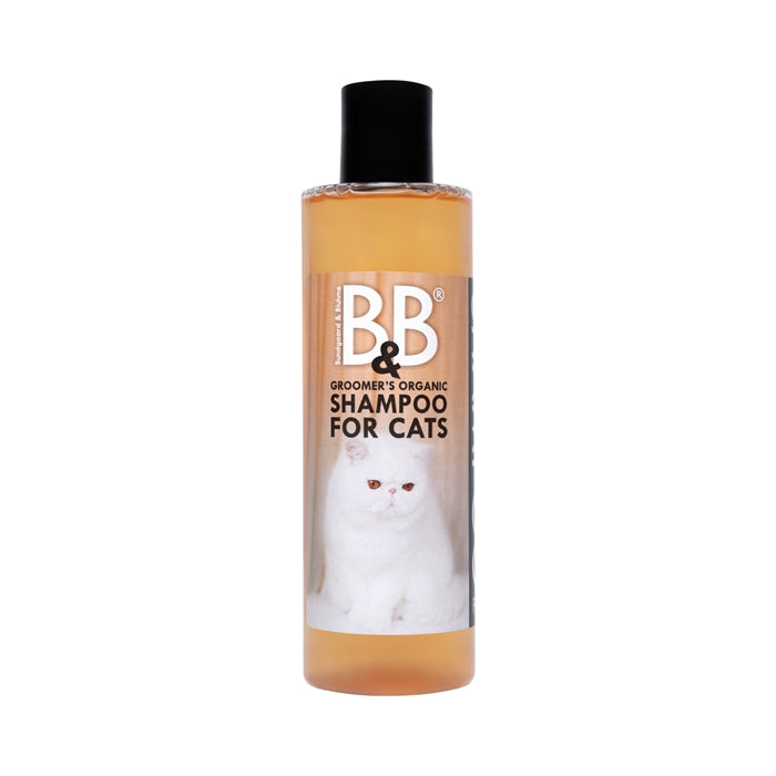 B&B Økologisk Katteshampoo med mandel og morgenfrue, 250 ml flaske set forfra