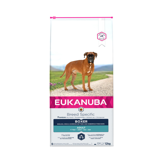 Eukanuba Boxer tørfoder til voksne boxere, 12 kg pose set forfra