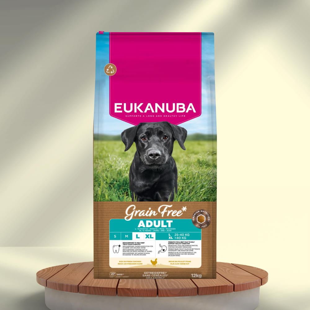 Eukanuba Grain Free Adult Large Breed kylling, kornfrit hundefoder 12 kg, produktbillede