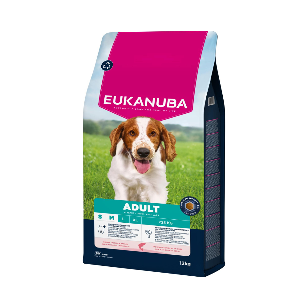 Eukanuba Adult Small/Medium Breed laks og byg hundefoder, tørfoder til voksne hunde af små og mellemstore racer