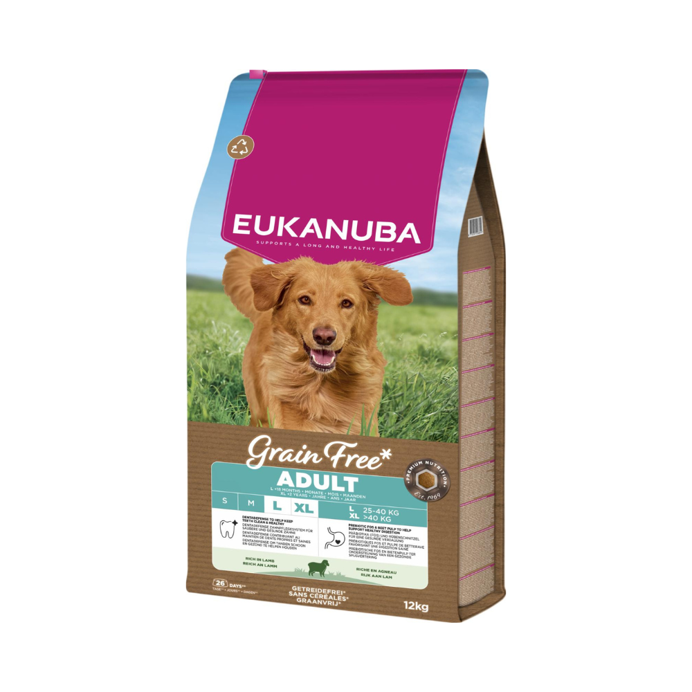Eukanuba Grain Free Adult Large Breed lam, kornfrit hundefoder, tørfoder til voksne hunde af store racer