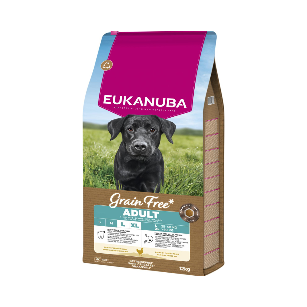 Eukanuba Grain Free Adult Large Breed kylling, kornfrit hundefoder, tørfoder til voksne hunde af store racer