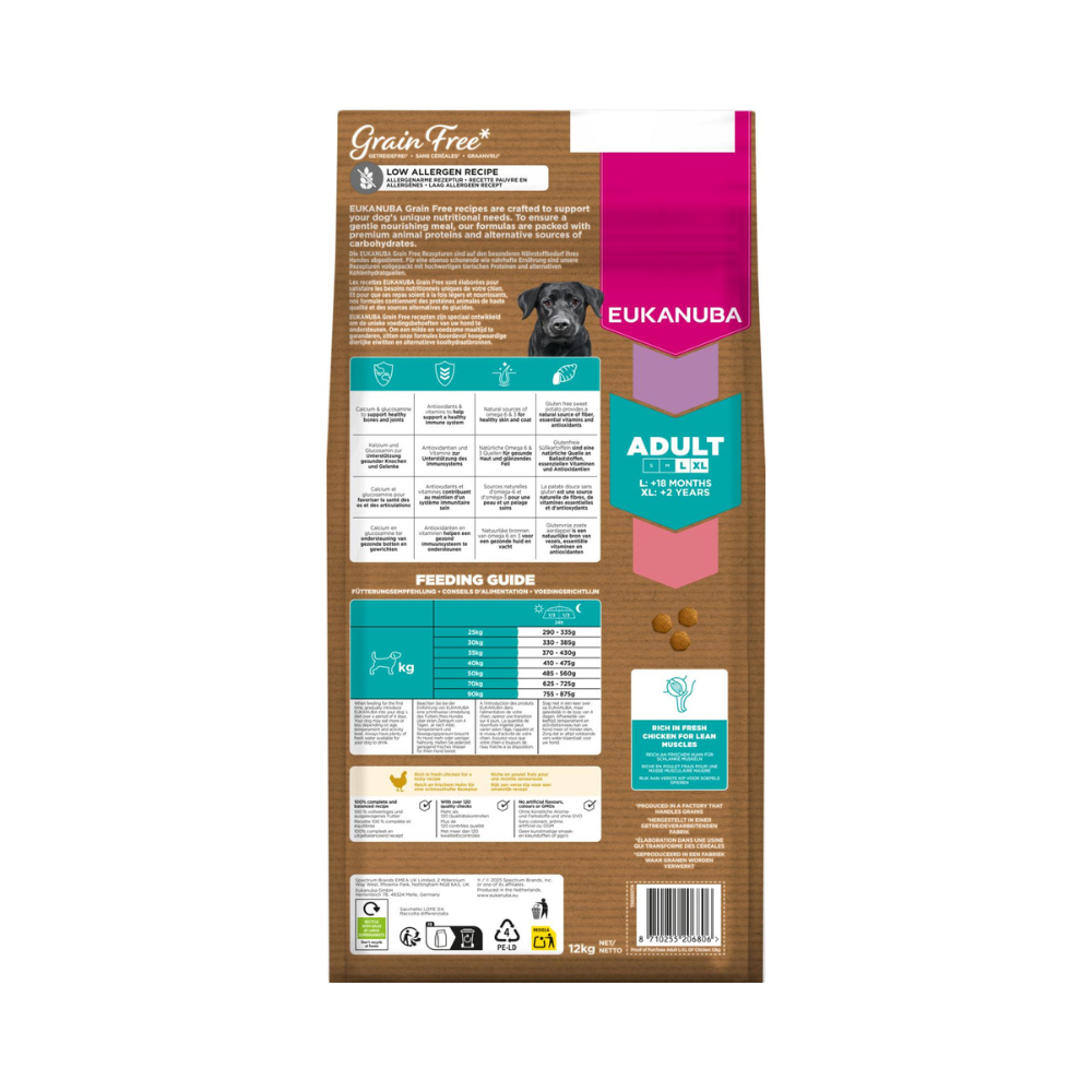 Eukanuba Grain Free Adult Large Breed kylling, kornfrit hundefoder, Eukanuba hundefoder