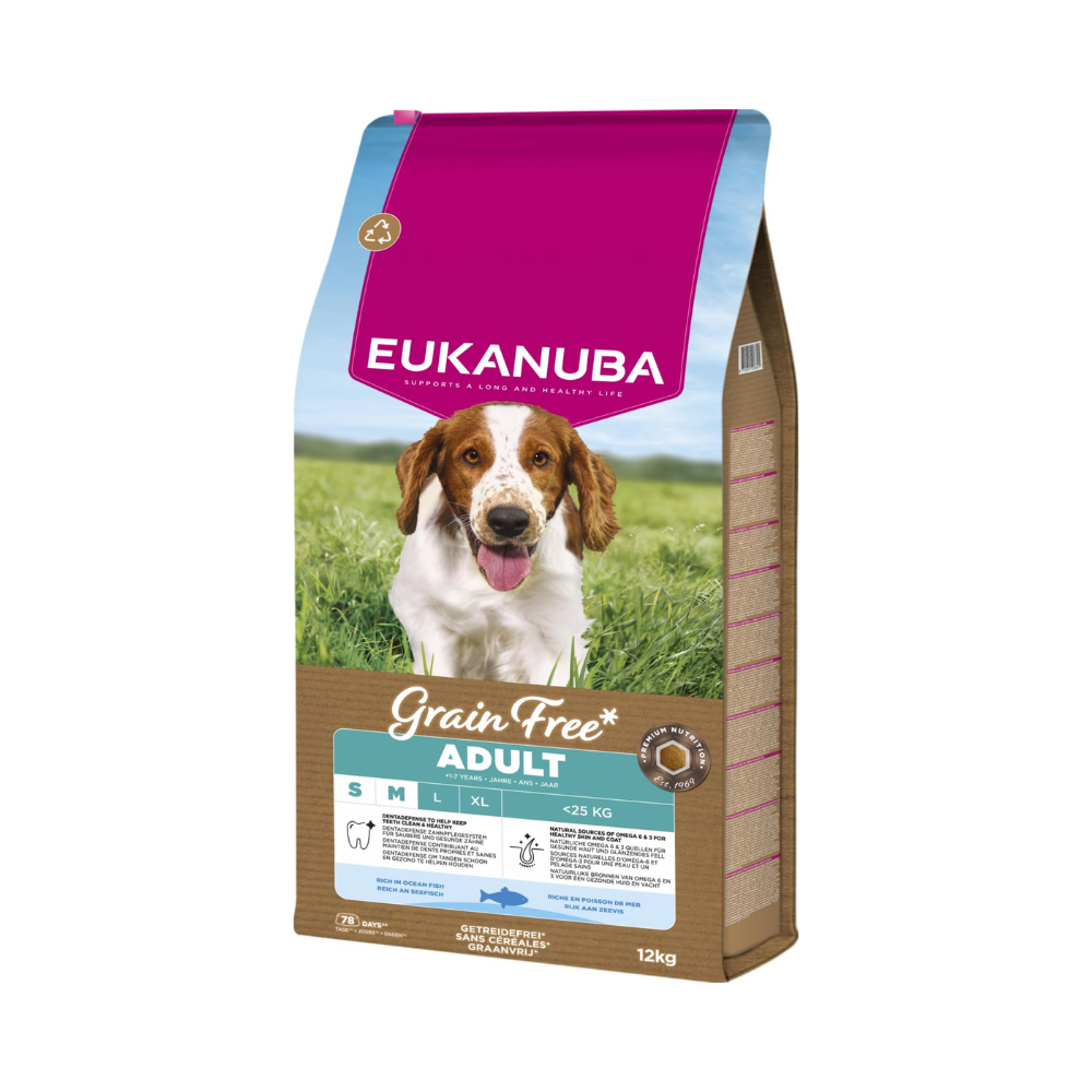 Eukanuba Grain Free Adult Small/Medium havfisk, kornfrit, tørfoder til voksne hunde af små og mellemstore racer