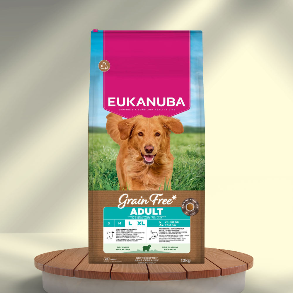 Eukanuba Grain Free Adult Large Breed lam, kornfrit hundefoder 12 kg, produktbillede