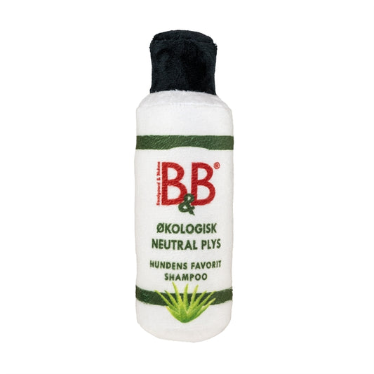 B&B Neutral Plys, hundelegetøj i plys formet som 250 ml B&B Neutral Shampoo, ca. 20 cm