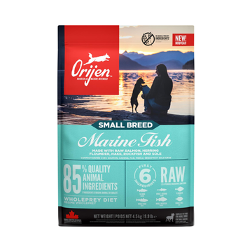 ORIJEN Small Breed Marine Fish tørfoder til små voksne hunde, 4,5 kg pose set forfra