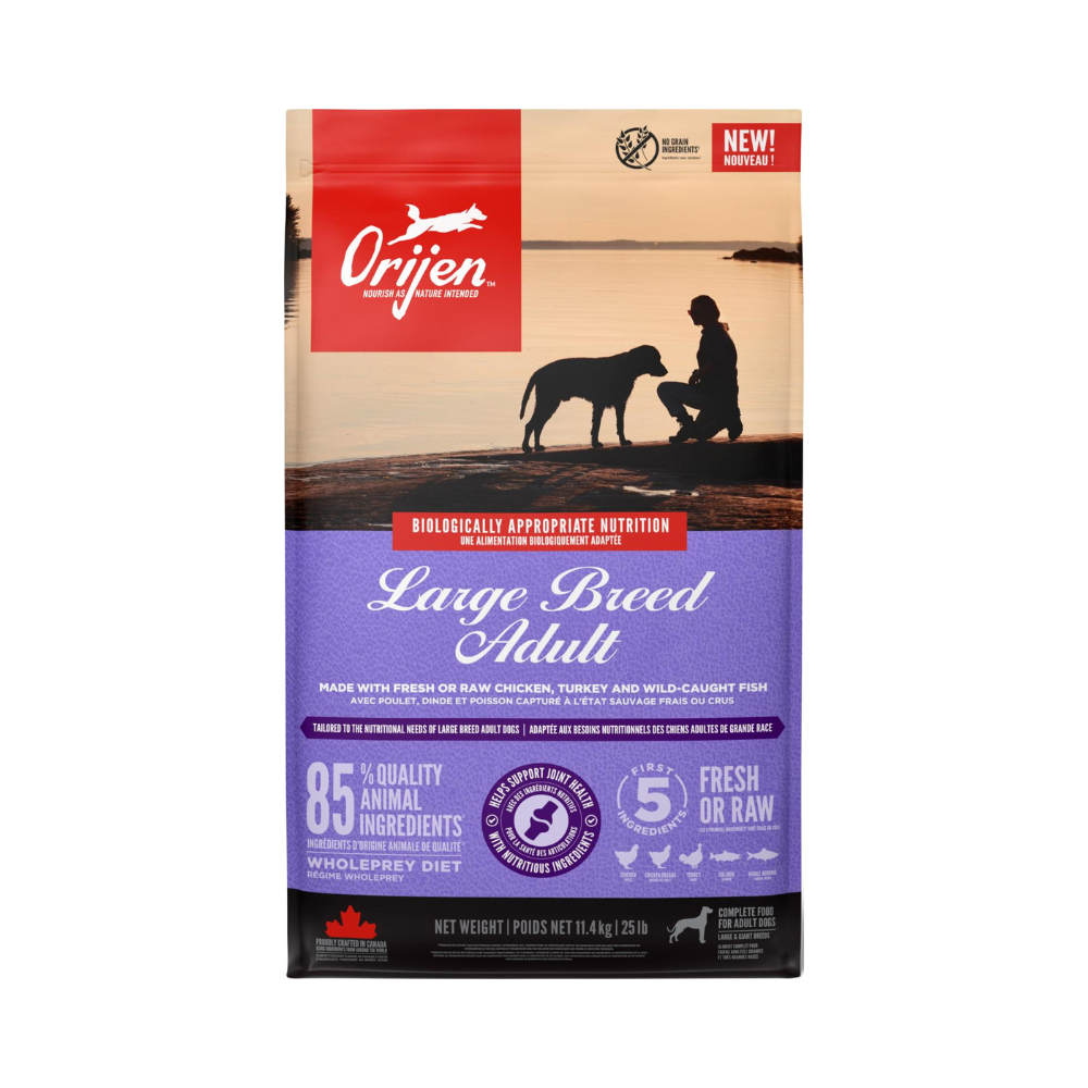 ORIJEN Large Breed Adult tørfoder til store voksne hunde, 11,4 kg pose set forfra