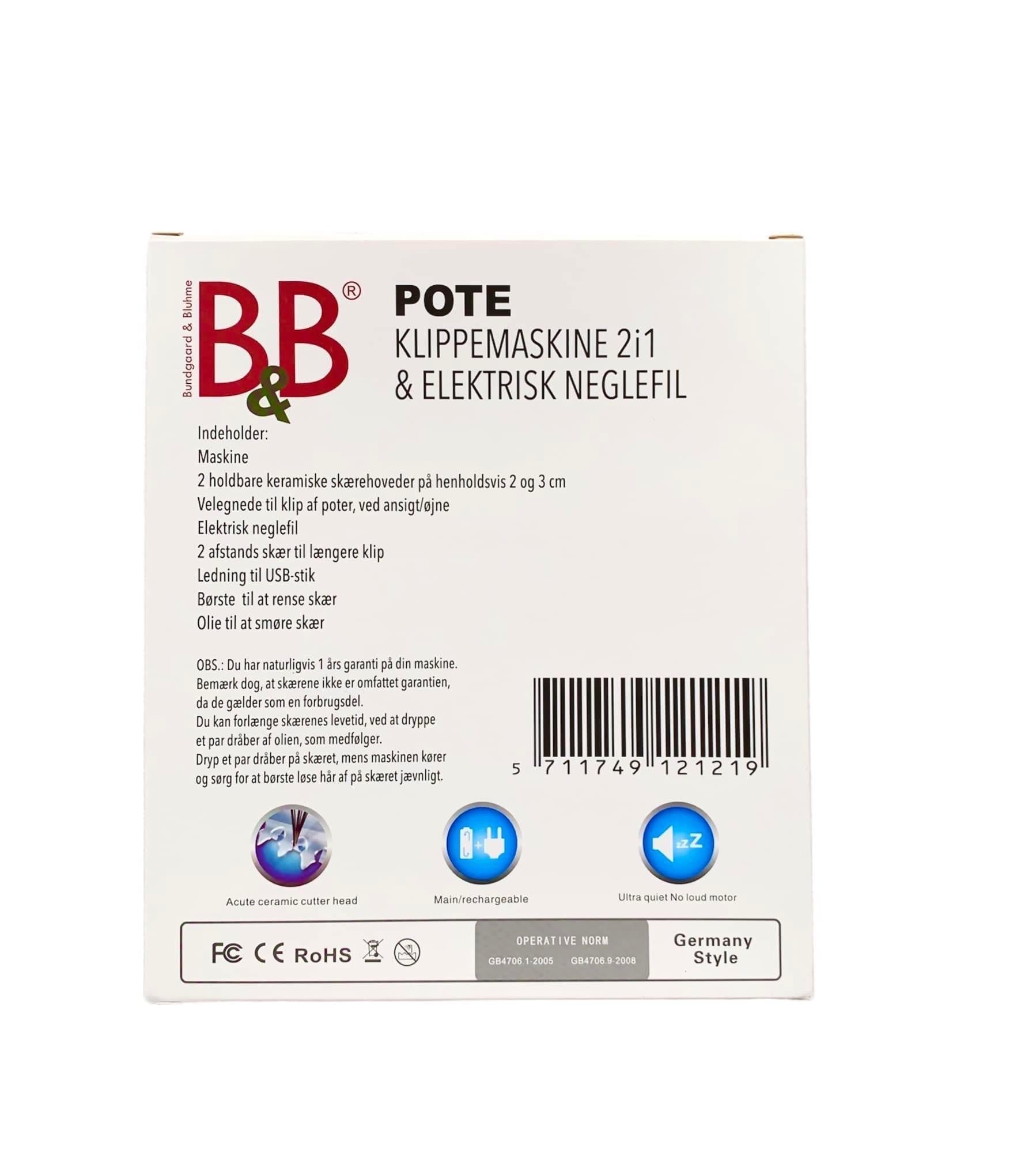 B&B Pote klippemaskine 2i1 set bagfra