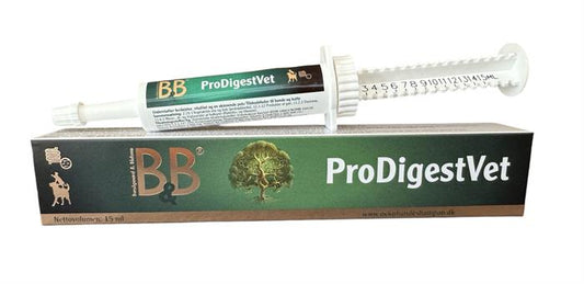 B&B ProDigestVet pasta med mælkesyrebakterier til hund og kat, 15 ml, pakning set forfra