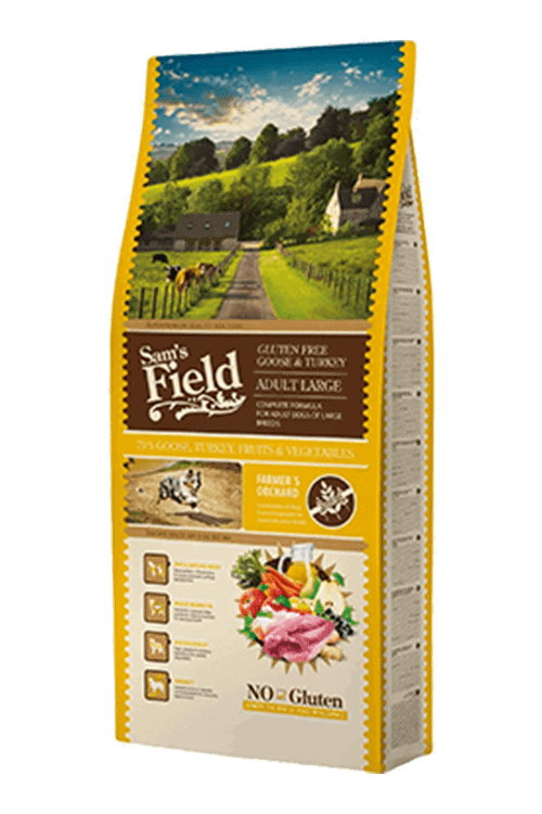 Sam's Field Adult Large Goose & Turkey 13 kg – tørfoder med gås og kalkun til store hunde, posens forside