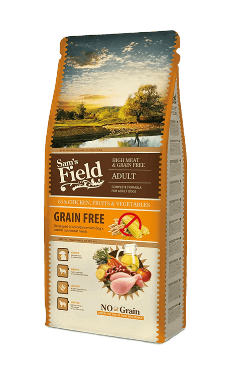 Sam's Field Grain Free Chicken 13 kg – kornfrit tørfoder til voksne hunde, posens forside