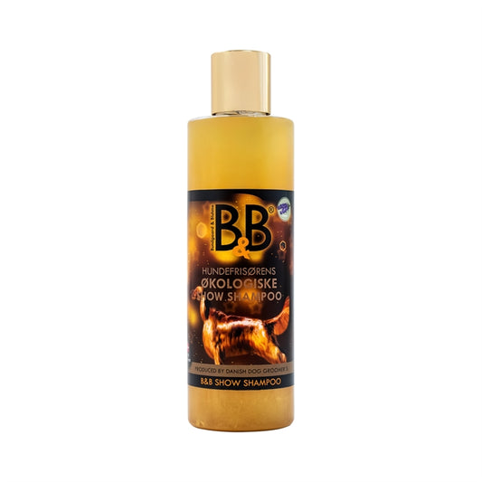 B&B Økologisk Show Shampoo til hund med arganolie og guld-mica, 250 ml flaske