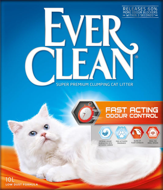 Ever Clean Fast Acting klumpende kattegrus med aktivt kul og planteekstrakter, 10 liter pose set forfra