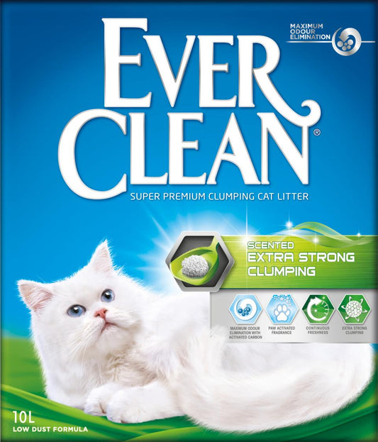 Ever Clean Extra Strength klumpende kattegrus med duft og aktivt kul, 10 liter pose set forfra