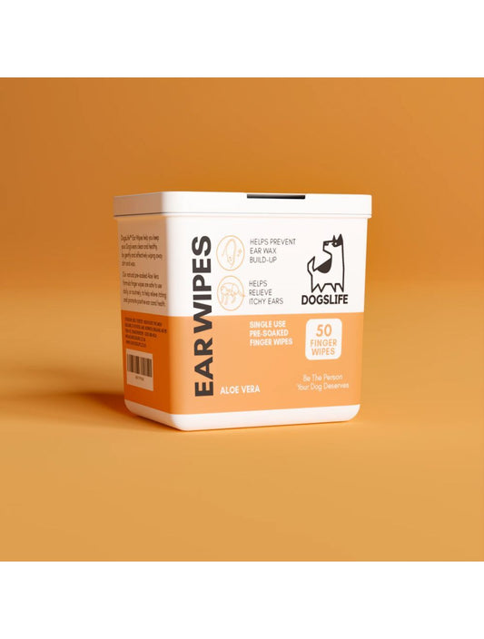 Dogslife øreservietter (Ear Wipes) til hunde, beholder med 50 fingerformede servietter