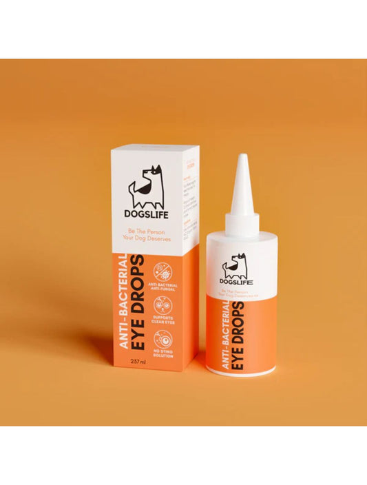Dogslife Øjendråber (Eye Drops) 237 ml til rensning omkring hundens øjne, flaske set forfra