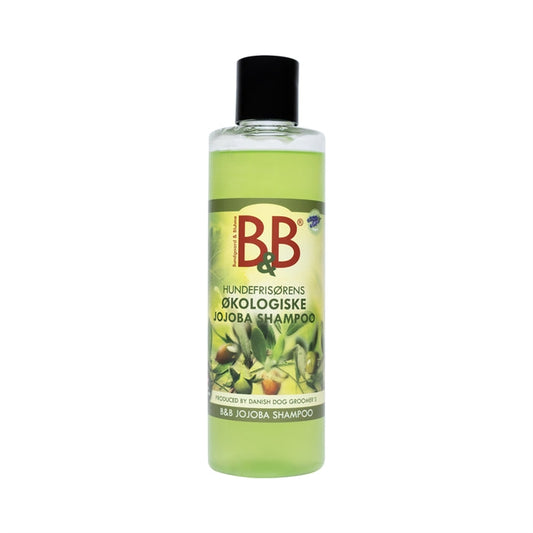 B&B Økologisk Jojoba Shampoo med aloe vera til hund, 250 ml flaske set forfra
