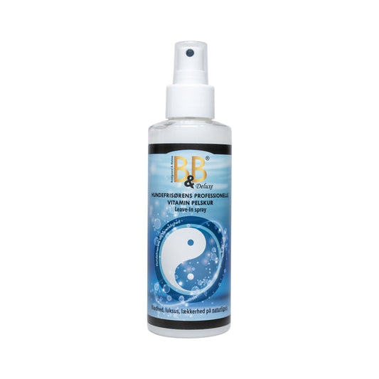 B&B DeLuxe Leave-In Vitamin Pelskur spray 150 ml til hundens pels, flaske set forfra