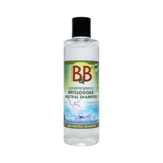 B&B Økologisk Neutral Shampoo med aloe vera til hund, 250 ml flaske set forfra