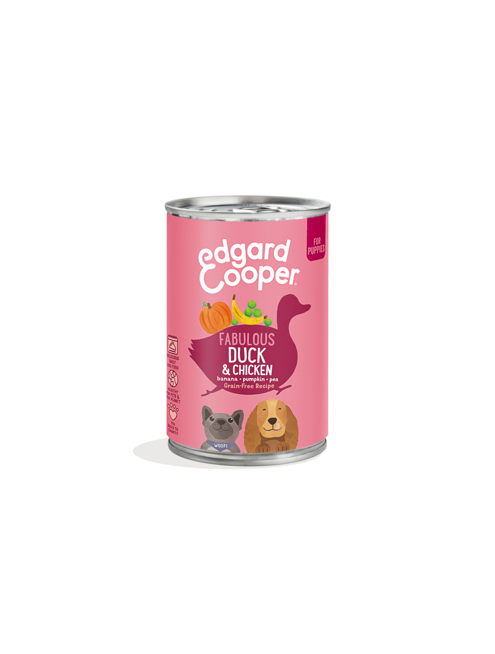 Edgard & Cooper Puppy vådfoder And og Kylling til hvalpe, 400 g dåse set forfra