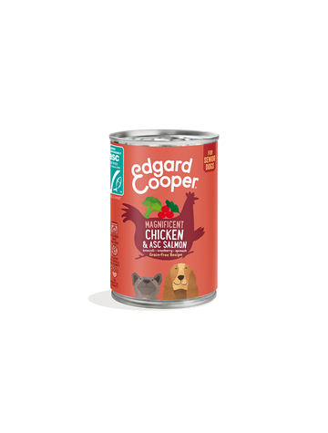 Edgard & Cooper Senior vådfoder Kylling og Laks til ældre hunde, 400 g dåse set forfra